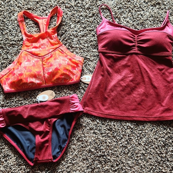 NWT NEW PrAna 3 Piece Bikini Swimsuit Set Makoa Tankini Azra Top Sirra Bottom XS - Picture 1 of 7